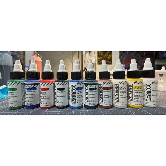 LOT OF 10 Golden High Flow Acrylics 1 fl. oz. / 30 ml Sealed No Duplicates New!! - Picture 1 of 1